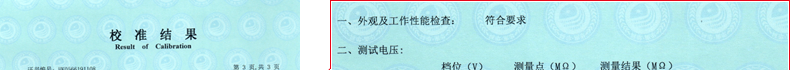 绝缘电阻测试仪校准结果1